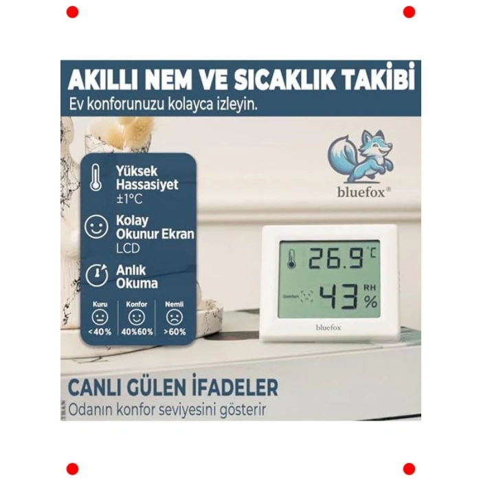 Dijital LCD Ekranlı Oda Termometresi ve Nem Ölçer