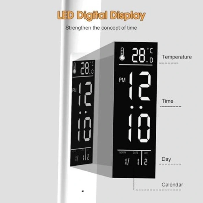 Dijital Saatli Ayarlanabilir LED Masa Lambası, Sarı Beyaz Işık Modu