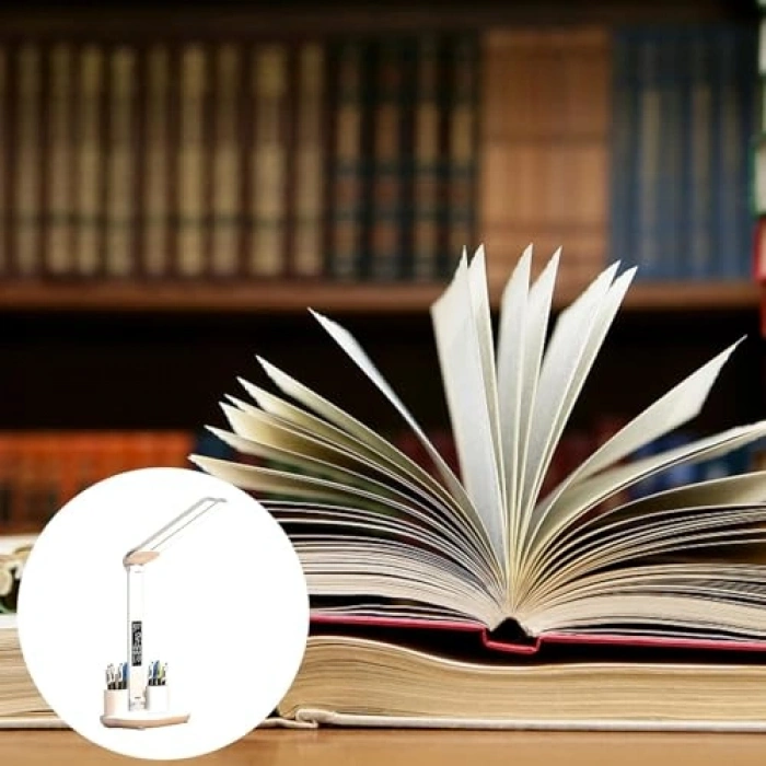 Dijital Saatli Ayarlanabilir LED Masa Lambası, Sarı Beyaz Işık Modu