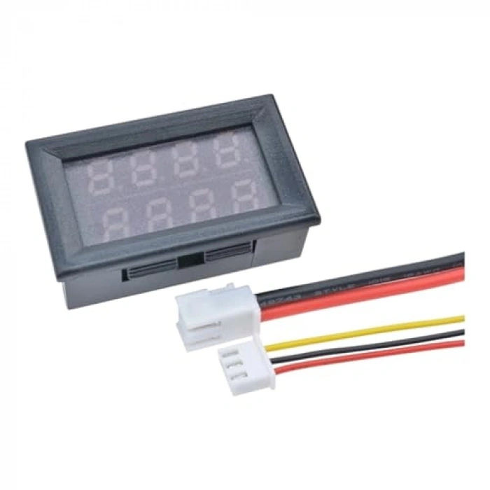 Dijital Voltmetre ve Ampermetre - DC 0-100V 10A Kırmızı-Mavi