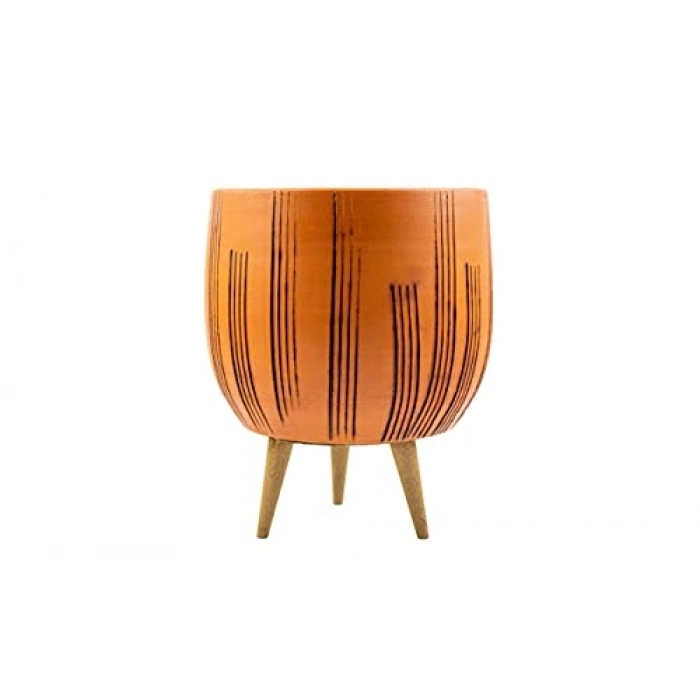 Dik Çizgi Desenli Saksı, 19 cm 3 Ayaklı Tasarım