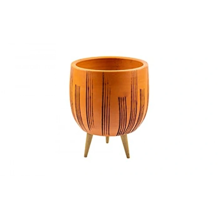 Dik Çizgi Desenli Saksı, 19 cm 3 Ayaklı Tasarım