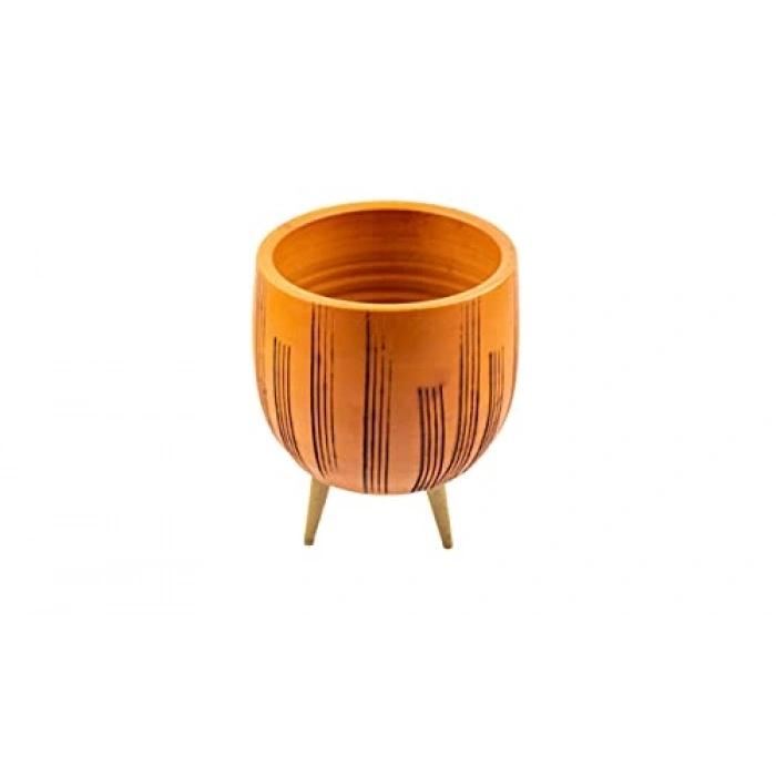 Dik Çizgi Desenli Saksı, 19 cm 3 Ayaklı Tasarım