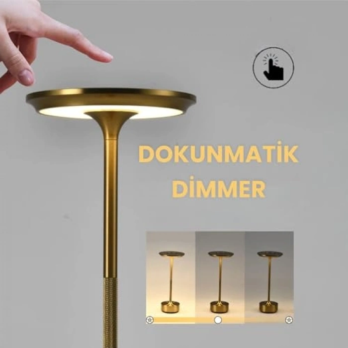 Dimmerli Metal Kasa Masa Lambası, 3 Renkli Işık Seçeneği