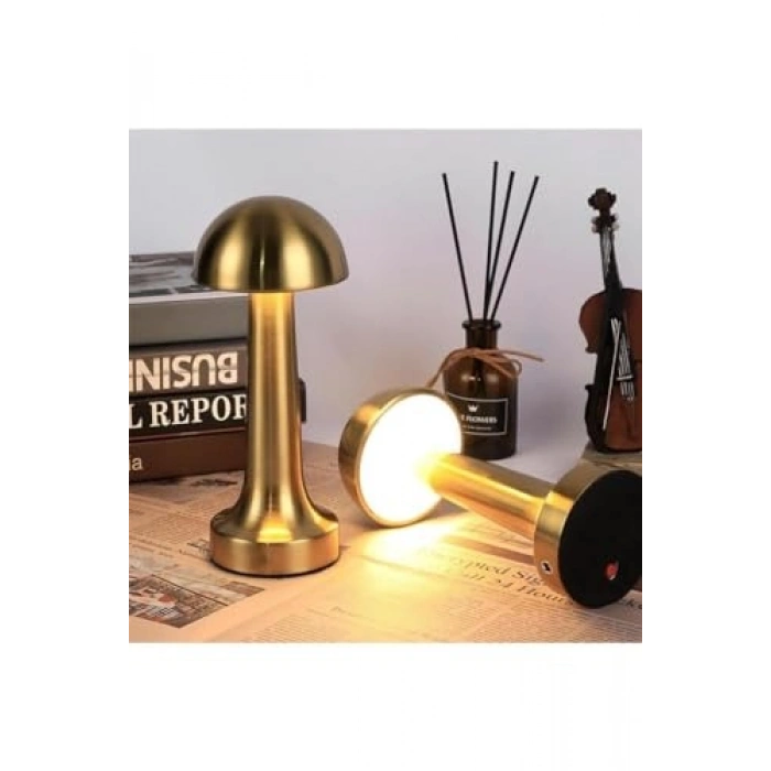 Dimmerli Şarjlı Masa Lambası, 3 Renk Işık Modu, Gold