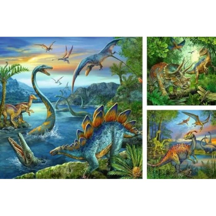 Dinozor Temalı 3x49 Parça Puzzle Seti ile Eğlence