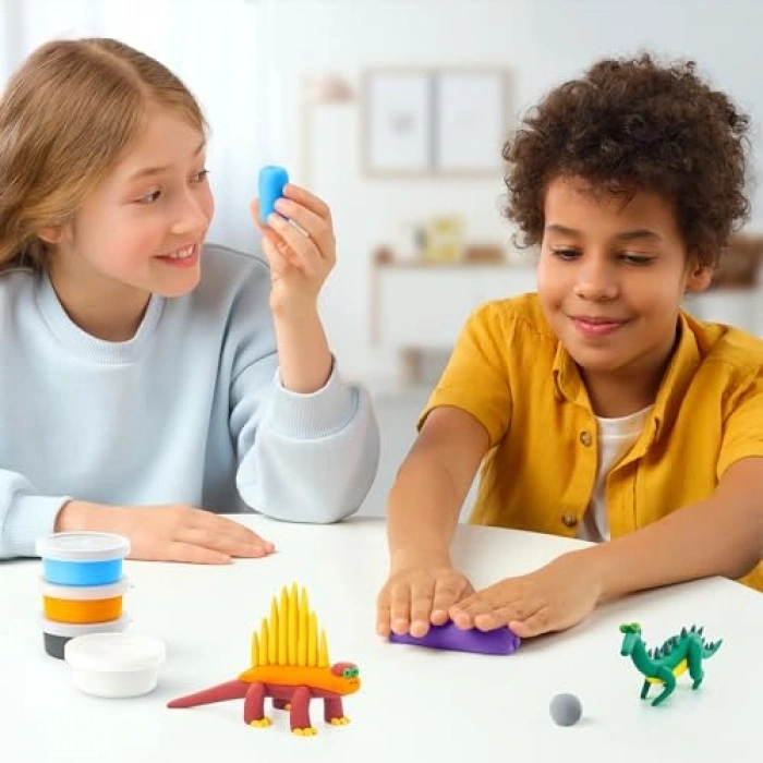 Dinozor Temalı Kendi Kendini Şekillendiren Kil Seti ile Eğlence