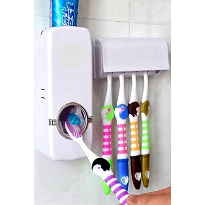 Diş Macunu Sıkacağı ve Diş Fırçası Askı Seti, 5 Parça