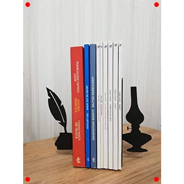 Divit ve Gaz Lambası Desenli Metal Kitap Tutucu (2li)