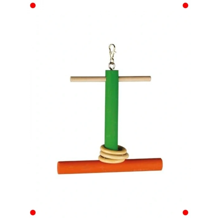 Doğal Ahşap Kuş Oyuncakları - Üç Halkalı Salıncak