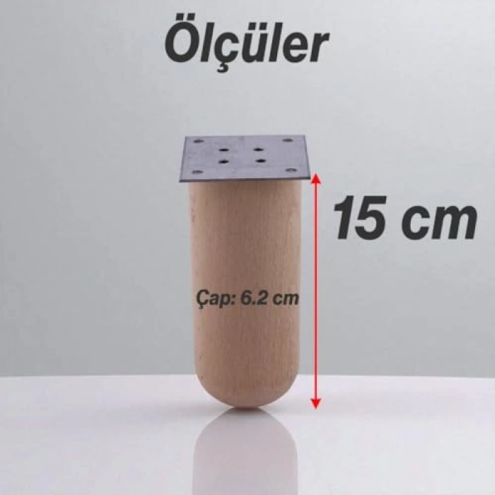 Doğal Ahşap Silindir Ayak Seti, 4 Adet, 15 cm