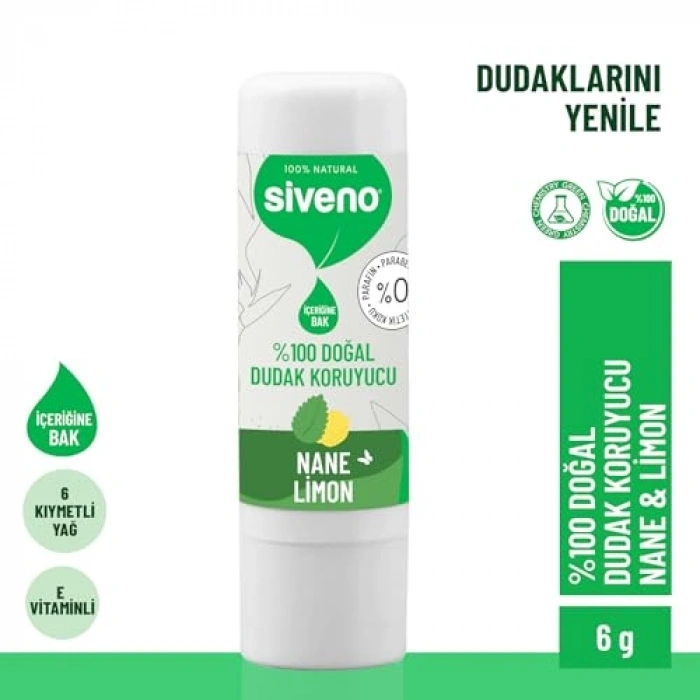 Doğal Dudak Koruyucu, Nane & Limon Aromalı 6 g