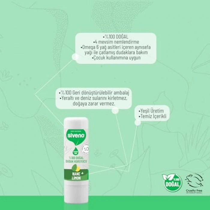 Doğal Dudak Koruyucu, Nane & Limon Aromalı 6 g
