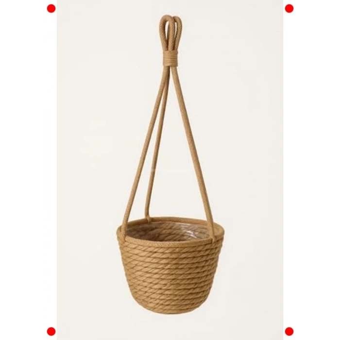 Doğal El Örgüsü Askılı Hasır Saksı - Dekoratif