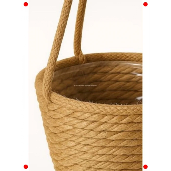 Doğal El Örgüsü Askılı Hasır Saksı - Dekoratif
