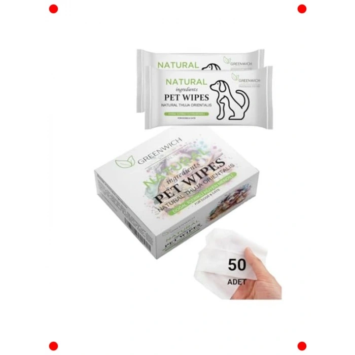Doğal Kedi Köpek Temizleme Mendili, 50 Adet