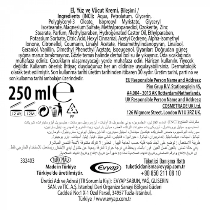 Doğal Krem, 250 ml, Besleyici İçerik