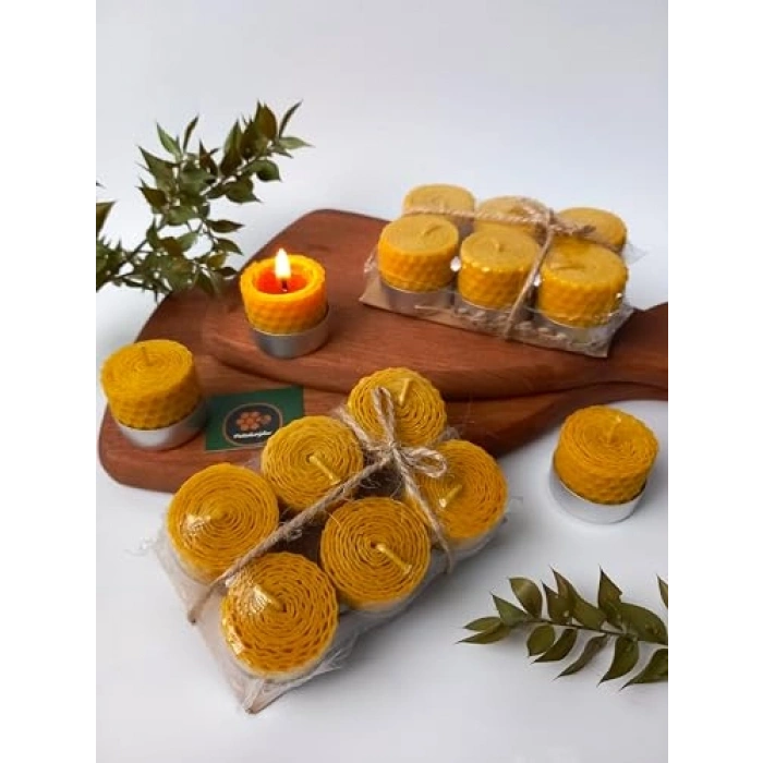 Doğal Petek Balmumu Sarma Tealight Mum 12 ADET, 3,5cm X 3cm