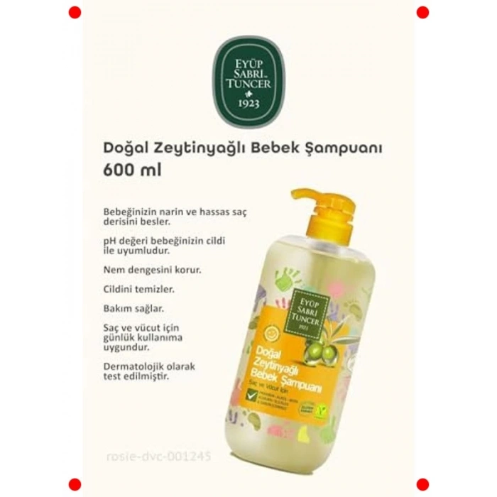 Doğal Zeytinyağlı Bebek Şampuanı 600 ml