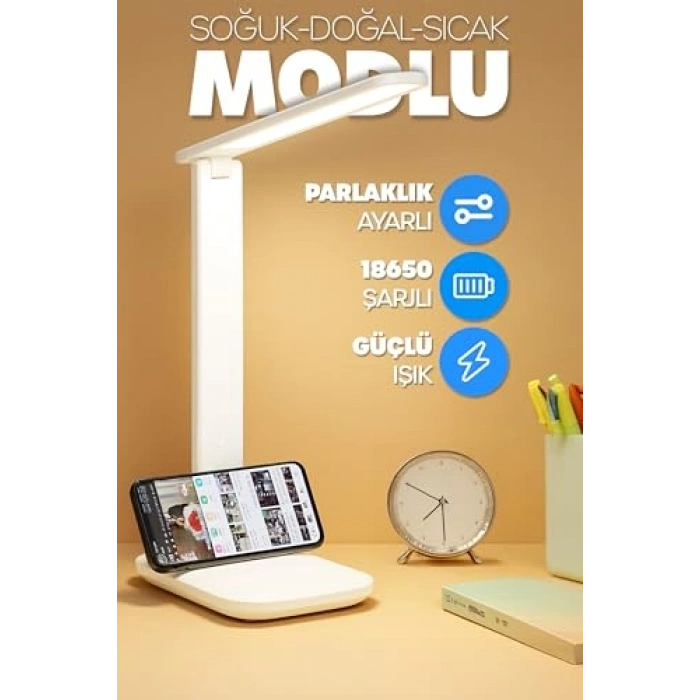 Dokunmatik Telefon Standlı 9W Şarjlı Masa Lambası, 3 Renk