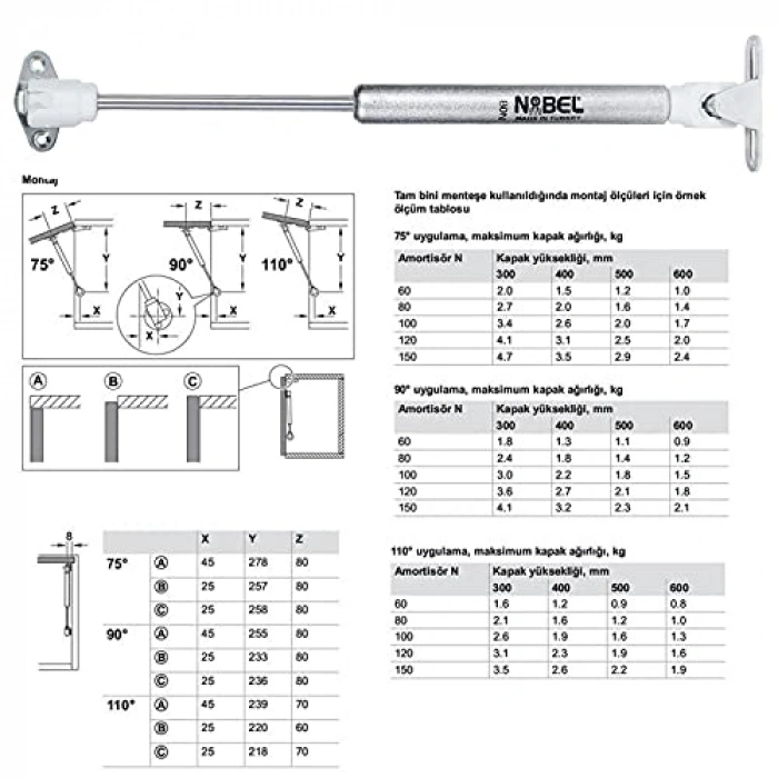 Dolap Amortisörü zlı Piston Kapak Hidroliği (27 cm 80N) 4 Adet