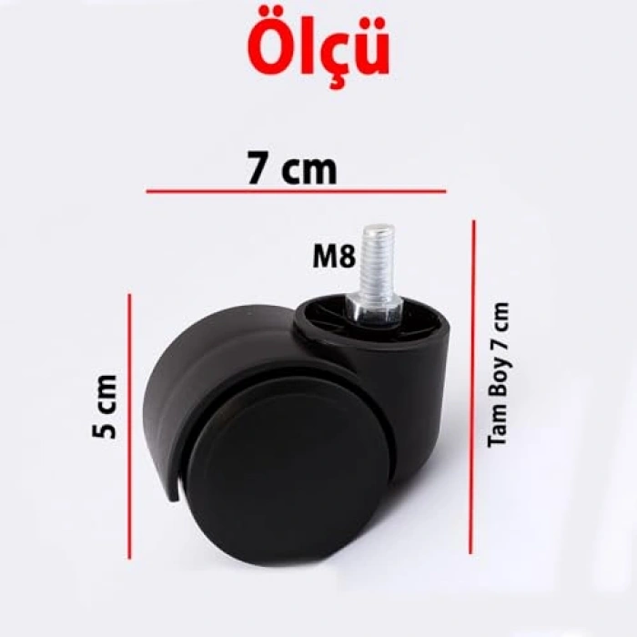 Dönerli Koltuk Tekerleği - M8 Civatalı, Siyah Plastik