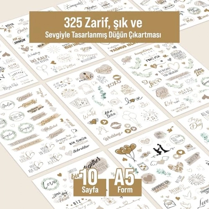 Düğün Sticker Seti, 325 Adet Çıkartma, Vintage Temalı