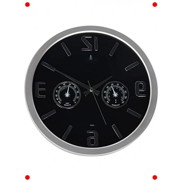 Duvar Saati - Termometre ve Barometreli, 38cm