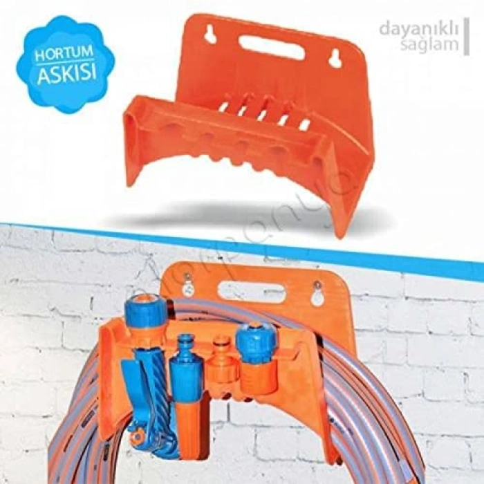 Duvara monte hortum askısı, turuncu renkli