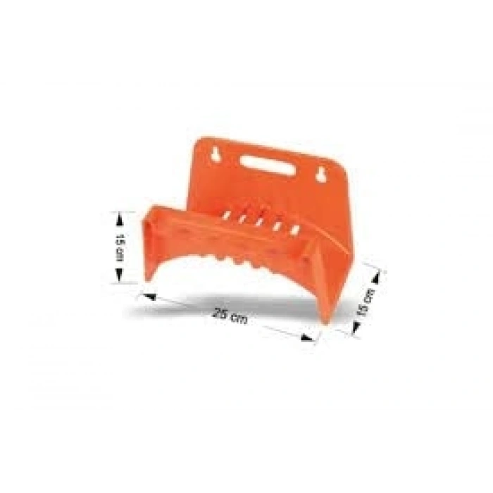 Duvara monte hortum askısı, turuncu renkli