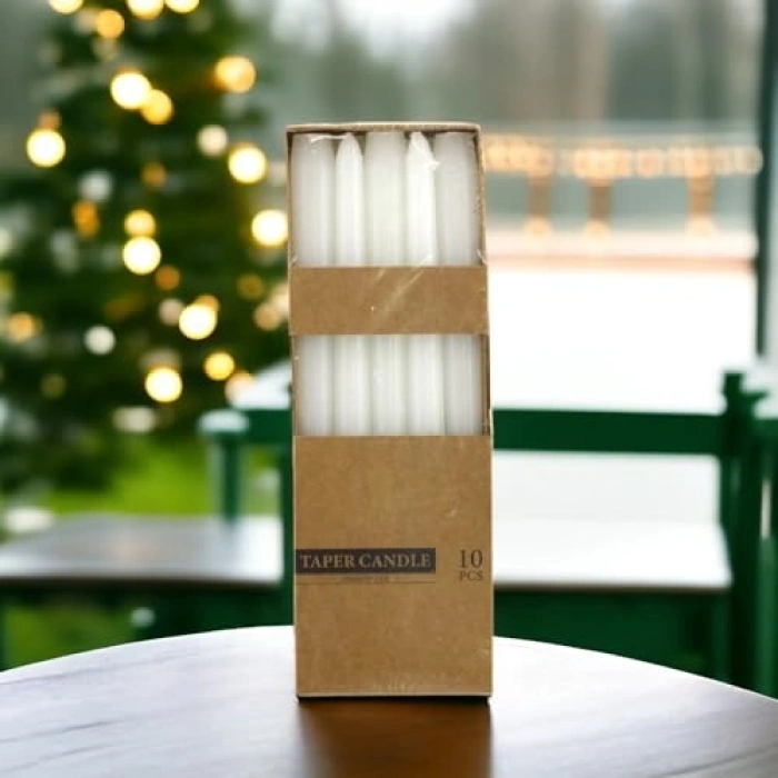 Düz Beyaz Şamdan Mum Seti, 10lu Kandil Hediyelik Fitilli