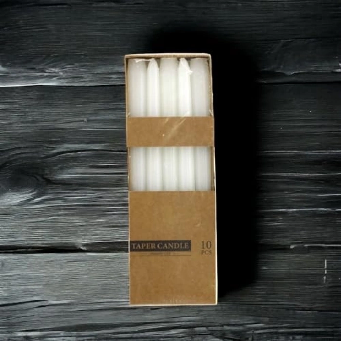 Düz Beyaz Şamdan Mum Seti, 10lu Kandil Hediyelik Fitilli