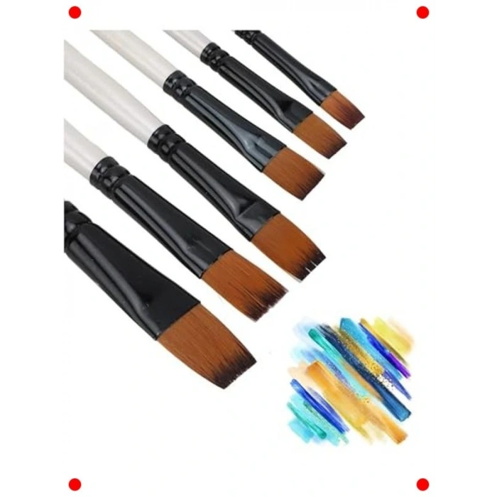 Düz Uçlu Resim Fırça Seti, 6 Parça, Çok Amaçlı