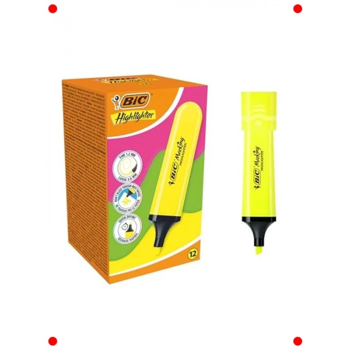 Düz Uçlu Sarı Fosforlu Kalem Seti - 12li Kutu