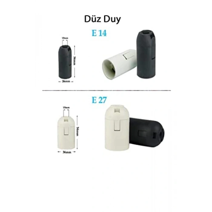 E14 (İnce) Siyah Düz Duy - Avize Duy, Abajur Duy, Masa Lambası Duy
