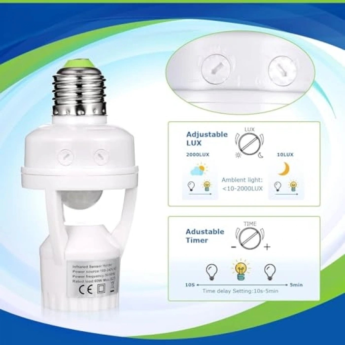 E27 360 Derece Algılama Hareket Sensörlü LED Duy Kızılötesi Hareket Sensörlü Lamba Duyu Yüksek Hasiyetli Güvenli ve Enerji Tasarruflu