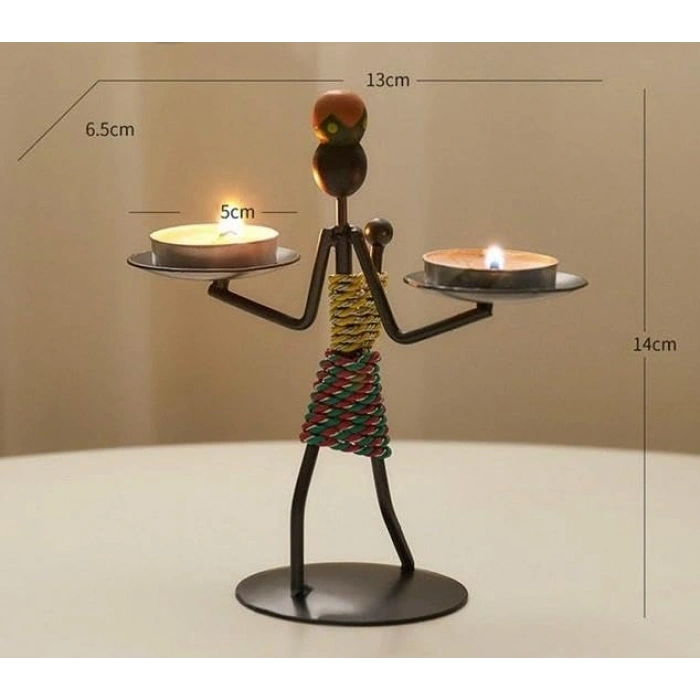 El Üstünde Tealight Mumluk, Kadın Figürlü Metal Ferforje Ev Dekoru