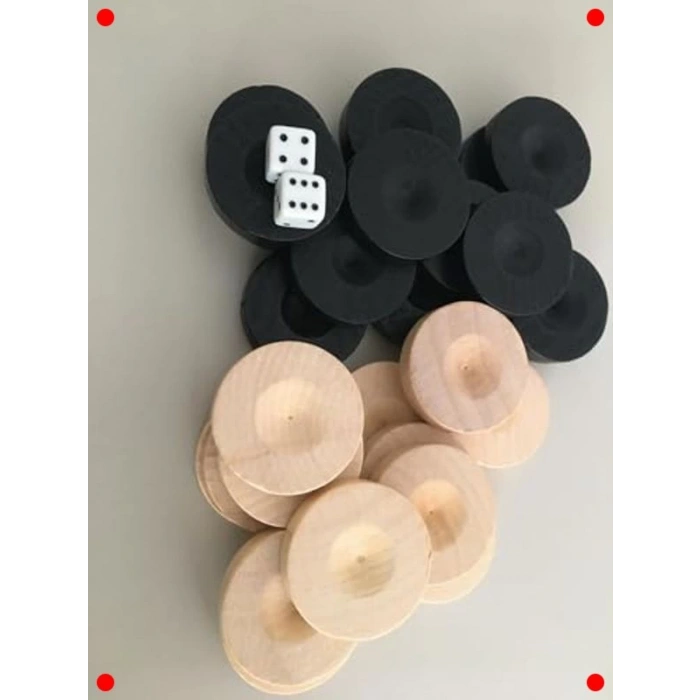 El Yapımı Ahşap Tavla Pul Seti - 2 Zar Hediye