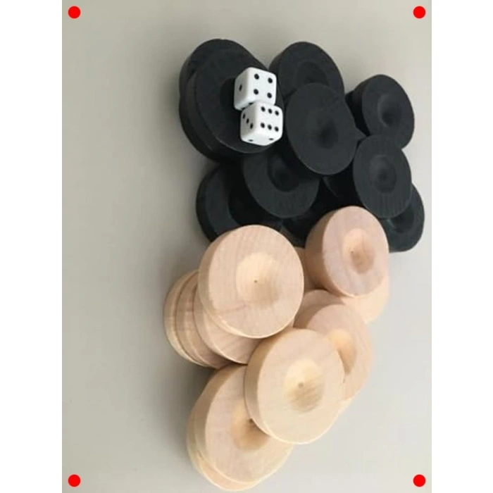 El Yapımı Ahşap Tavla Pul Seti - 2 Zar Hediye