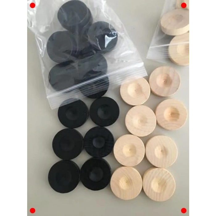 El Yapımı Ahşap Tavla Pul Seti - 2 Zar Hediye