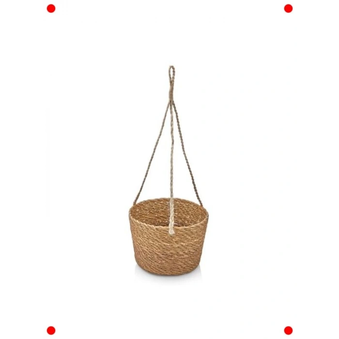 El Yapımı Asılabilir Yuvarlak Hasır Saksılık Seti (2li)