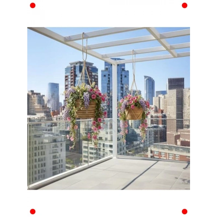 El Yapımı Asılabilir Yuvarlak Hasır Saksılık Seti (2li)