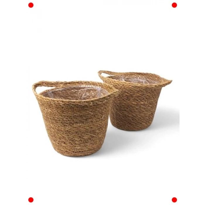 El Yapımı Çift Kulplu Hasır Saksılık (17cm)
