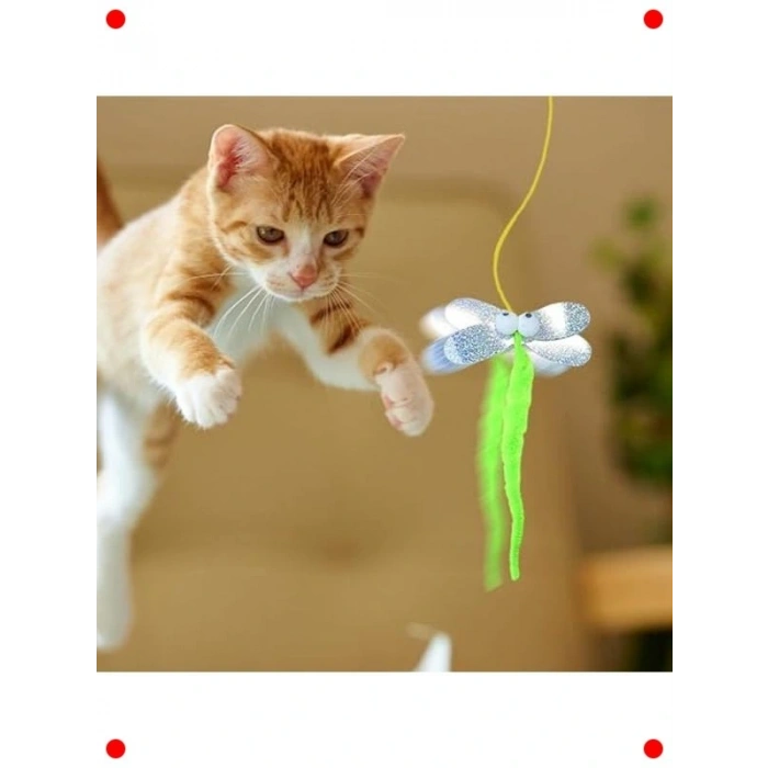 Elastik Kedi Oyun Oltası Yapışkanlı Eğitici Oyuncak