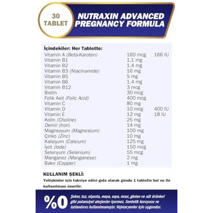 Emzirme Dönemi İçin Multivitamin Takviyesi 30 Tablet