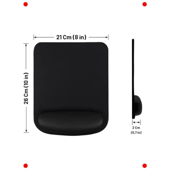 Ergonomik Bilek Destekli Kaymaz Mouse Pad, Siyah