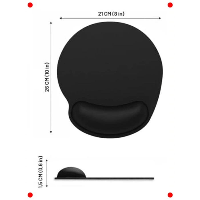 Ergonomik Bilek Destekli Siyah Mouse Pad