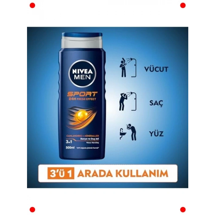 Erkek Spor Duş Jeli 3ü 1 Arada 24 Saat Ferahlık 500 ml