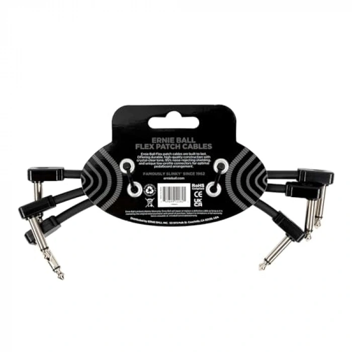 ERNIE BALL P06444 Flex Patch 6in- Cable -Black 3 Pack