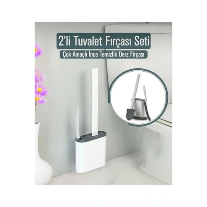 Esnek Başlıklı 2li Silikon Tuvalet Fırçası Seti, Beyaz
